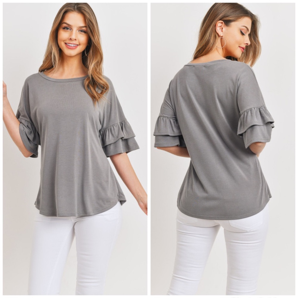 3 PACK Gray Romantic Sleeve Ruffled Top